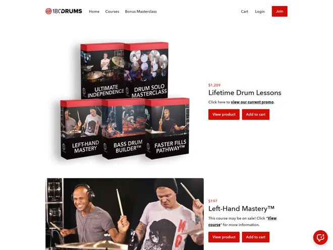 Screenshot of members.180drums.com