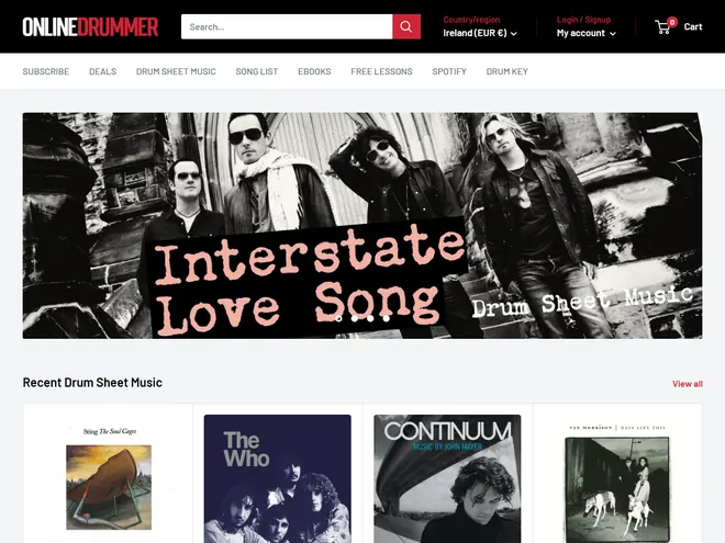 Screenshot of www.onlinedrummer.com